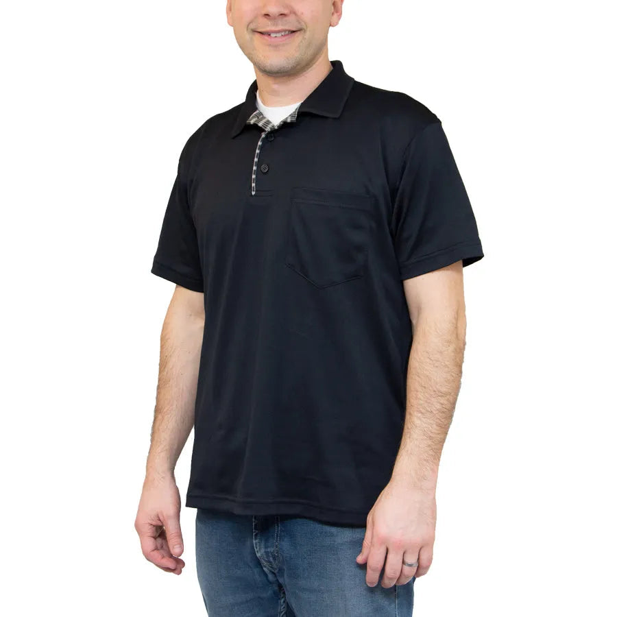 Herren Karo Placket Polo mit Tasche