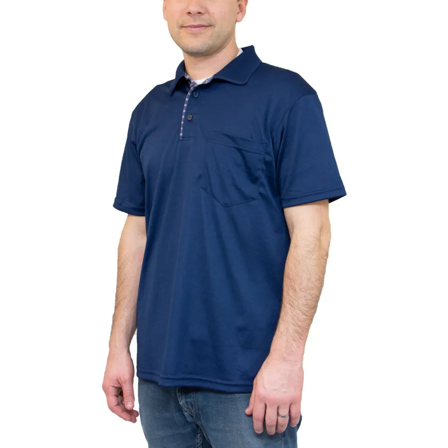 Herren Karo Placket Polo mit Tasche
