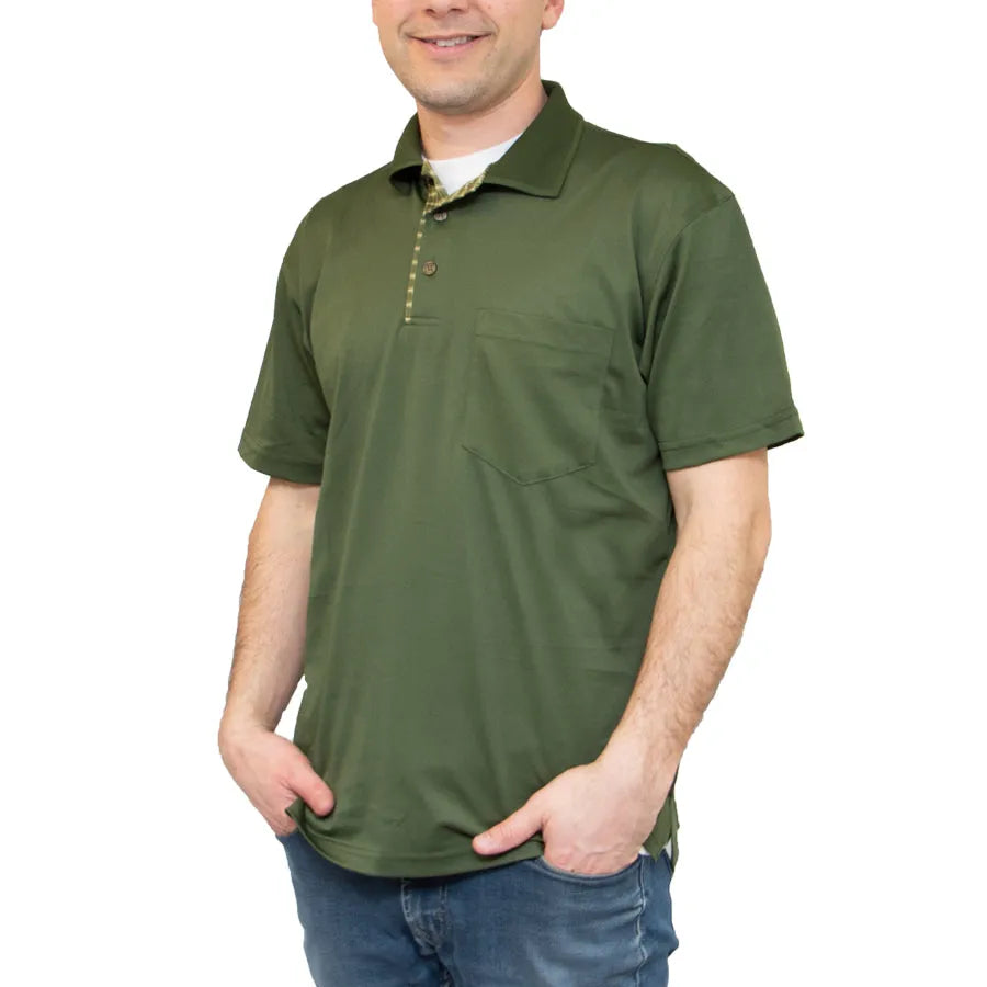 Herren Karo Placket Polo mit Tasche