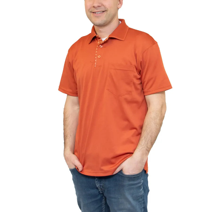 Herren Karo Placket Polo mit Tasche