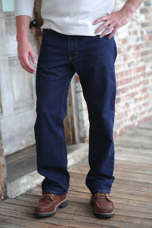 Gusset Lynchburg Regular Fit Sechs Taschen Stretch Jeans - Industrielles Blau